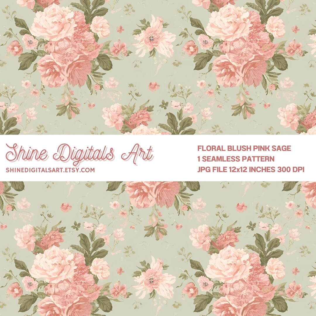 Blush Pink Floral Seamless Pattern, Vintage Ditsy Flower Digital Paper ...