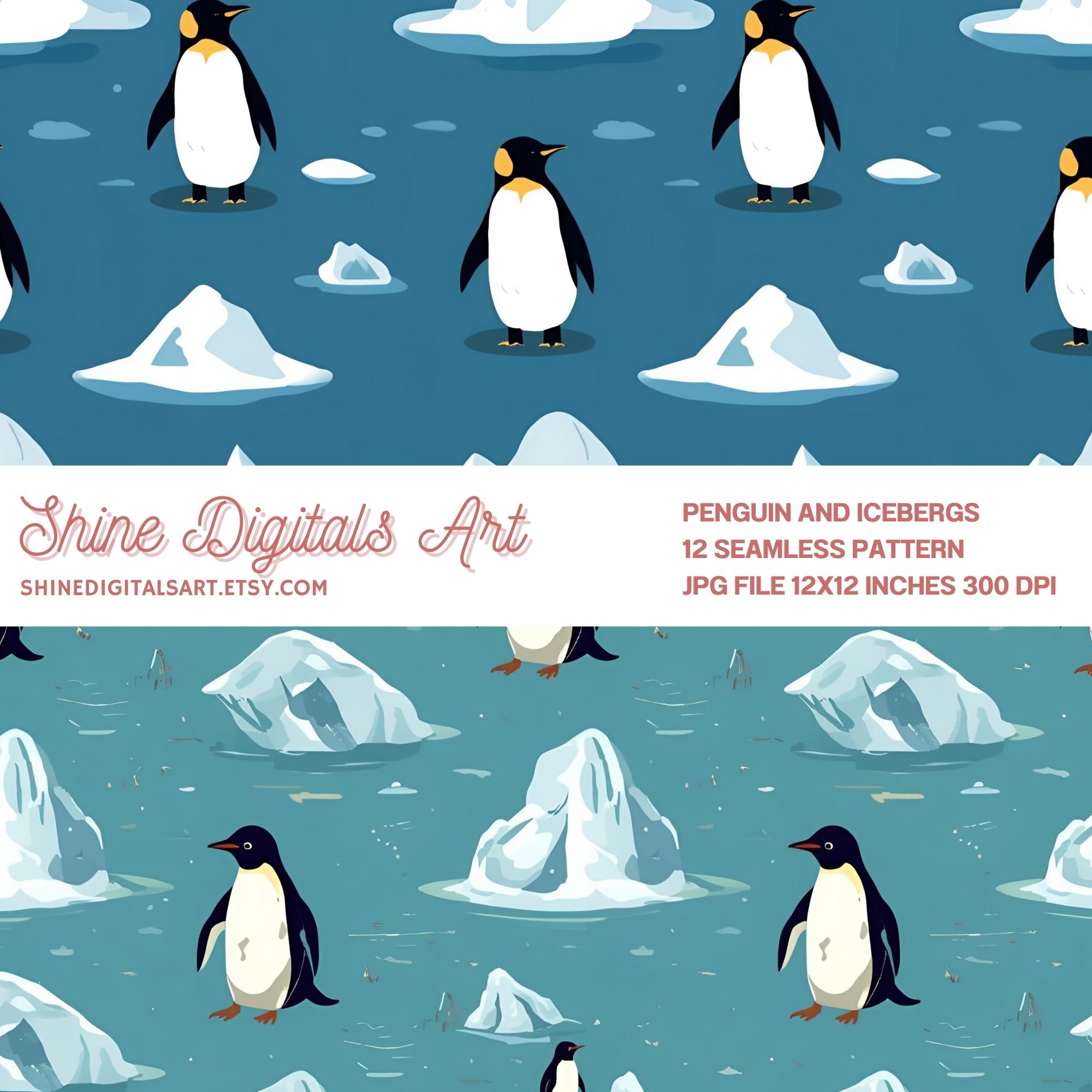 Penguins and Icebergs Seamless Pattern, Arctic Minimal Style, Winter ...