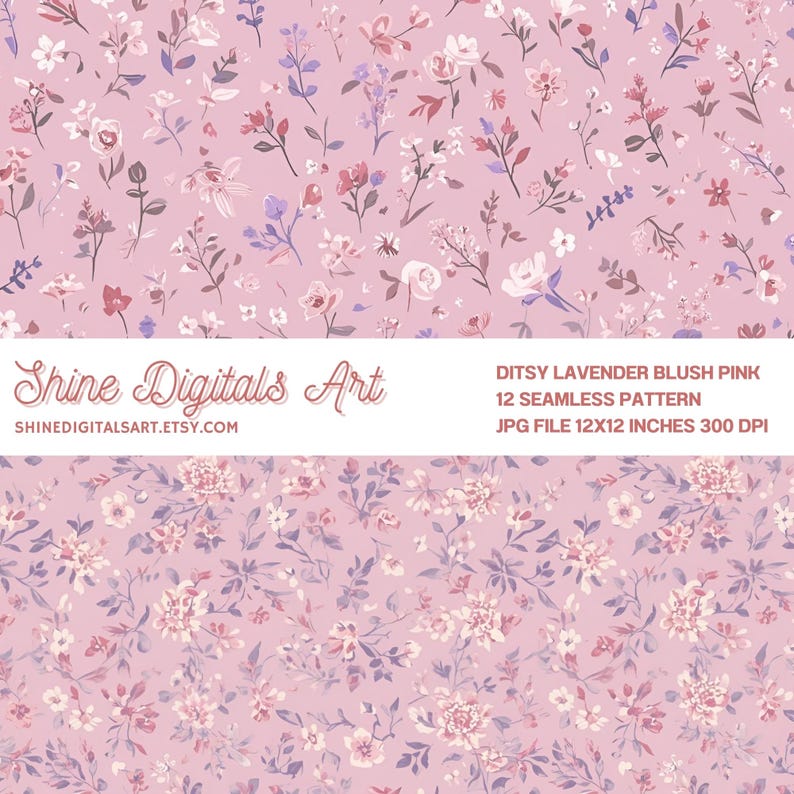Ditsy Floral Lavender Blush Pink Seamless Pattern, Digital Pack Paper ...