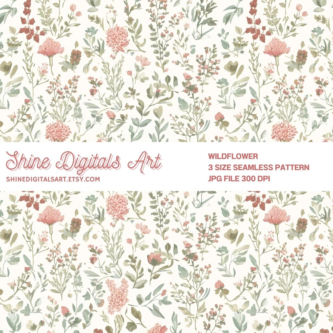 Wildflower Blush Pink Seamless Pattern, Floral Digital Paper (digital ...