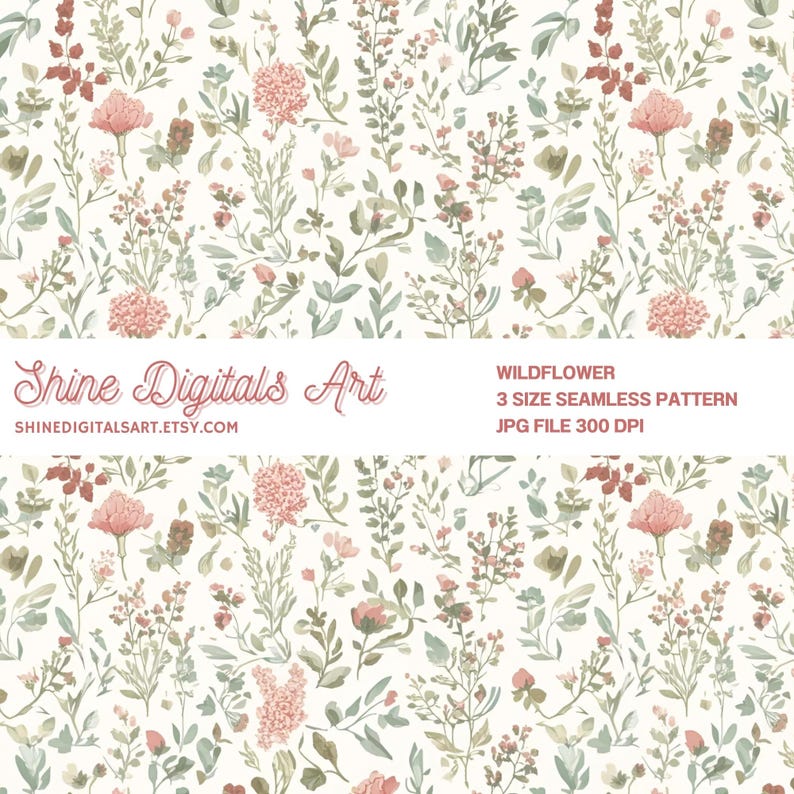 Wildflower Blush Pink Seamless Pattern, Floral Digital Paper (digital ...