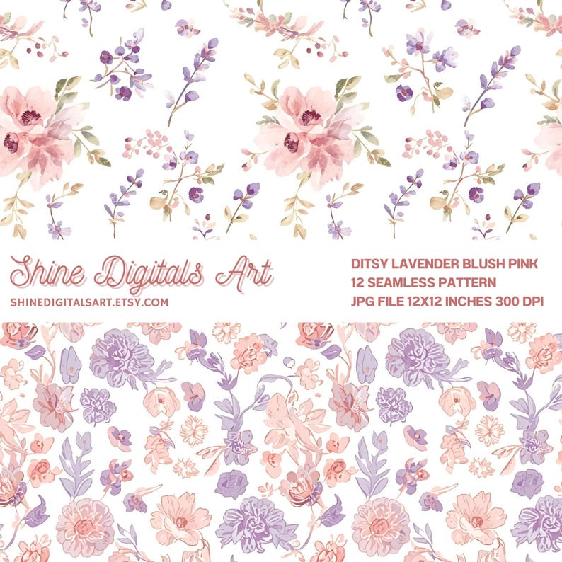 Ditsy Floral Lavender Blush Pink Seamless Pattern, Digital Pack Paper ...