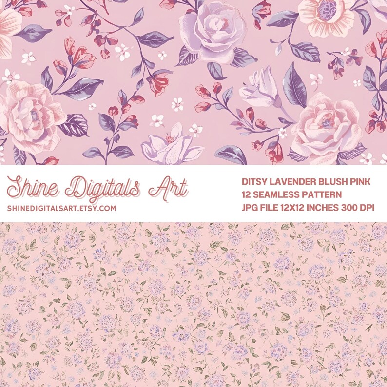 Ditsy Floral Lavender Blush Pink Seamless Pattern, Digital Pack Paper ...