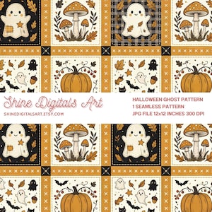 Halloween spöke sömlöst mönster, lapptäcke pumpa, läskig höst