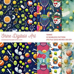 Patrón sin costuras de raqueta de tenis, impresión en tela deportiva (descarga digital)