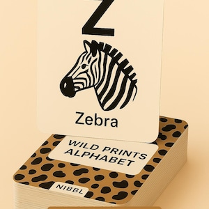 Pré-venda | Cartões de alfabeto Wild Prints | Cartões educativos de A a Z com estampas de animais | Baralho Nibbl® Premium ABC para crianças pequenas