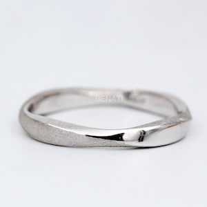 Ehering Weißgold, einfacher Ring Möbius, moderner Unendlichkeitsring Stapelring, 14k Weißgold