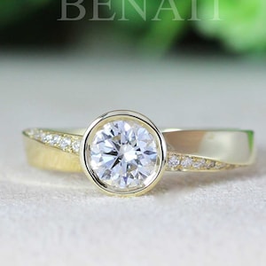 Lab grown diamond engagement ring, mobius wave promise ring, yellow gold diamond mobius engagement Ring, art deco engagement ring