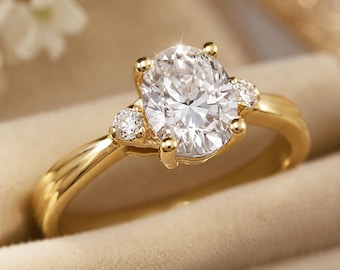 2 Carat Oval Lab Diamond Engagement Ring 14K Yellow Gold, Solitaire Diamond Ring