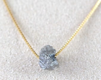 Raw Diamond 14k Gold Necklace: Elegant Uncut Diamond Pendant