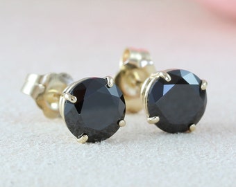 1.50 Carat Black Diamond Earrings, 3/4 Carat Each Stud Earrings, Solid Gold Stud Earrings, Gift for Him Minimalist Rockstar Earrings