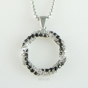 Diamond infinity knot pendant, Infinity knot with diamonds, Infinity mobius necklace with black & white diamonds, Diamond infinity mobius
