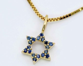 Sapphire Star of David Necklace: 14k Gold Bat Mitzvah Gift
