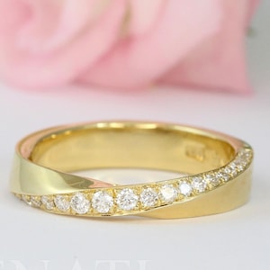 4mm Diamond Mobius Ring, Solid Gold Wedding Ring, Wide Mobius Diamond Ring, Platinum Mobius Infinity Ring, Natural Diamonds, Mobius Ring