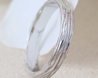 Bark wedding band, White gold twig wedding band, 3.5mm Wood ring, Vintage tree ring, mens wedding ring, Natural forest wood wedding band