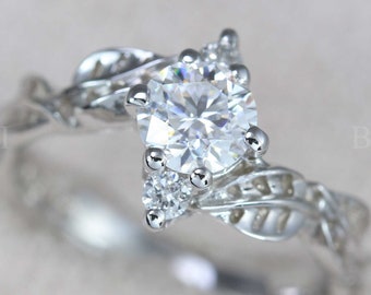 Leaf Engagement Ring, Gold Engagement Ring, Natural Engagement Ring, Leaf Ring, Leaves Ring Natural Floral Engagement Ring Leaf Diamond Ring