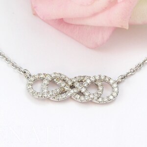 Diamond Double Infinity knot Necklace, Genuine Diamonds Necklace, Infinity Pendant, love knot Necklace, White Gold Handmade Jewelry