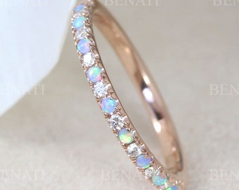 Rose Gold Opal Diamond Eternity Band: 14k Stacking Ring