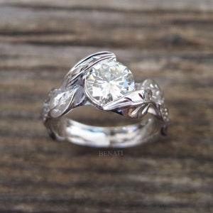 Leaves Nature Engagement Ring, Floral Forest Elvish Ring, Lab Grown Diamond Fairy Anniversary Ring For Her, Moissanite Leaf Ring For Ladies