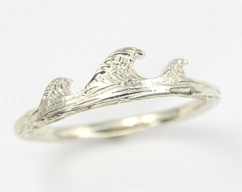 Anillo de plata de ley con diseño de ola - Delicada alianza de joyería playera para mujer