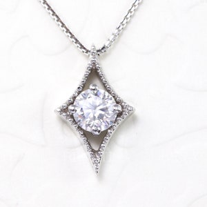 Moissanite Necklace Solid 14k 18k Gold, Moissanite Diamond Pendant, Vintage Necklace Floating Necklace, Moissanite Necklace Women, Gift