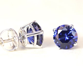 14k White Gold Sapphire Stud Earrings: 1.50 Carat, 6mm