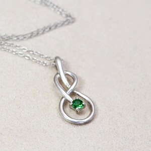 14k Gold Infinity Emerald Knot Necklace, Infinity Pendant White Gold Infinity Pendant, Unique Designer Endless Loop Necklace Christmas Gift