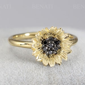 14k Gold Sunflower Ring, Flower ring, Fine Jewelry, Artistic Ring, Sunflower Jewelry, Fall Jewelry for women