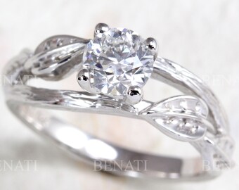 Lab grown diamond engagement nature inspired leaves twig engagement ring, Engagement ring, Vine twig antique ring, Botanical lover ring