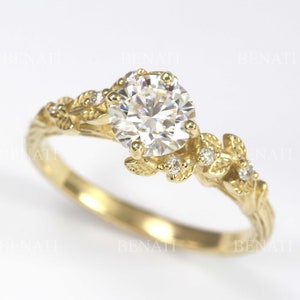 Nature inspired engagement ring, Nature moissanite ring, Rose gold ring, Vintage ring, Art deco, Bridal ring, 14K/18K gold