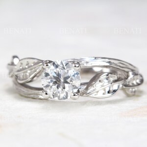 Moissanite Nature Inspired Leaves Twig Engagement Ring,  Engagement Ring, Vine Ring Antique Engagement Ring, Botanical Lover Ring