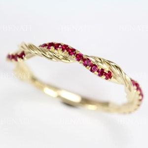 Ruby Wedding Band, Infinity Rope Twisted Knot Ring, Gemstone Ring, Wedding Ring, Braided Ruby Wedding Band, 14k 18k Gold Ruby Ring