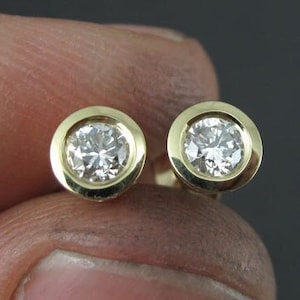 Round Diamond 0.20ct Studs, 14k Solid Gold Diamond Earrings, Bezel Set Stud Earrings, Christmas Gift Diamond Stud Earrings