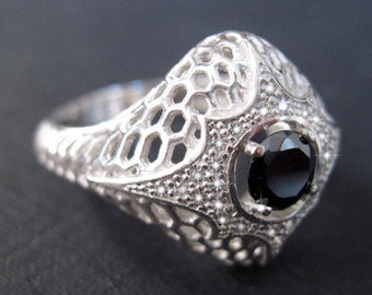 Black Diamond Big Engagement Ring - 0.50 Carat Black Natural Diamond Rock Ring, Dark Forest Ring, Cobra Ring