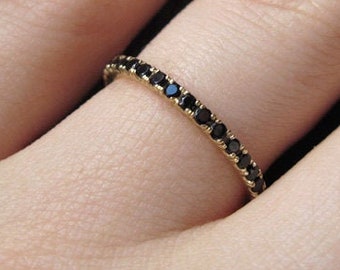 14k Gold Black Diamond Eternity Band: Stackable Wedding Ring
