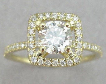 Diamond Engagement Ring, Halo Diamond Engagement Ring, Diamond Cushion Engagement Ring, Halo Engagement Ring, Gold Cushion Diamond Ring