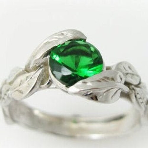 Emerald Engagement Leaf Ring Leaves Engagement Ring White Etsy