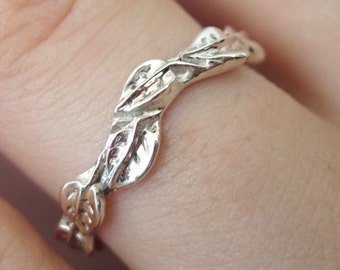 Alliance feuille d&#39;argent, alliance Leves en argent, bague feuilles en argent, bague feuilles de mariage, alliance en argent, alliance, unique