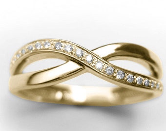 Infinity Knot Diamond Ring, 14k Love knot Infinity Band, Diamond wedding band, Solid gold diamond promise ring