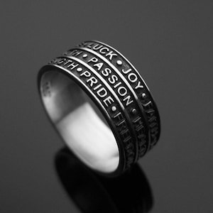 Anillo de inspiración en plata de ley, anillo de palabras positivas y poderosas, anillo de resistencia en plata, anillo de promesa, anillo de palabras poderosas para él o para ella