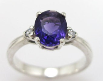 Amethyst Engagement Ring, Oval Engagement Ring, Antique Amethyst Engagement Ring, Amethyst Antique Engagement Ring, Vintage Engagement Ring