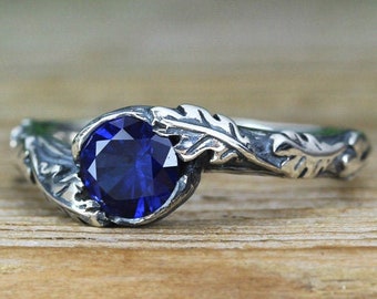 Sapphire Leaves Ring, Nature Inspired Ring, Sapphire Ring, Sapphire Boho Ring, Silver Leaf Ring, Friendship Ring, Floral Ring, Promise Ring