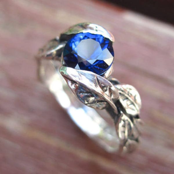 Sapphire Leaves Ring - Etsy
