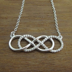 Diamond infinity necklace, White gold double infinity knot diamond necklace, Diamond infinity knot necklace, Diamond pendant gold necklace