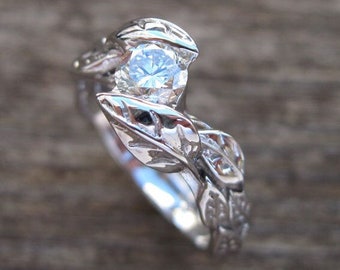 Leaf Engagement Ring, Leaf Moissanite Engagement Ring, Diamond Leaf Engagement Ring, Leaves Engagement Ring, Natural Engagement Ring