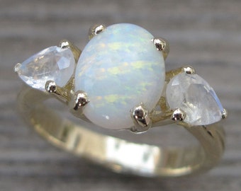 Natürliche Opal ovale Verlobungsring, Mondstein Verlobungsring, Vintage Opal Ring, antike Opal Mondstein Verlobungsring, Art-Deco-Ring