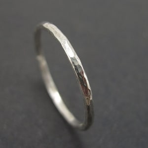 White Gold Wedding Band, Stacking Ring, Delicate Thin Hammered Wedding Ring, Little Wedding Band