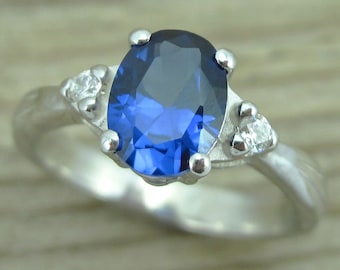 Antique Style Oval Sapphire Ring: White Gold Diamond Accent Engagement