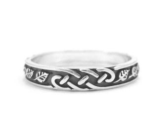 Silver Wedding Band, Silver Wedding Ring With Leaves, Wedding Band, Infinity Wedding Ring, Leaf Wedding Band, Celtic ring, Celtic Band