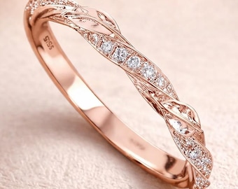 Leaf vine Diamond Wedding Band: 14k White Gold Mobius Ring